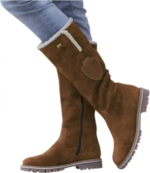 Hbeylia Knee High Boots For Women Girls Fashion Casual Fleece Lining Warm Low Heels Winter Snow Boots With Side Zipper Vintage Cotton Round Toe Fuzzy Flats Knee Length Long Tall Boots For Dress Skirt