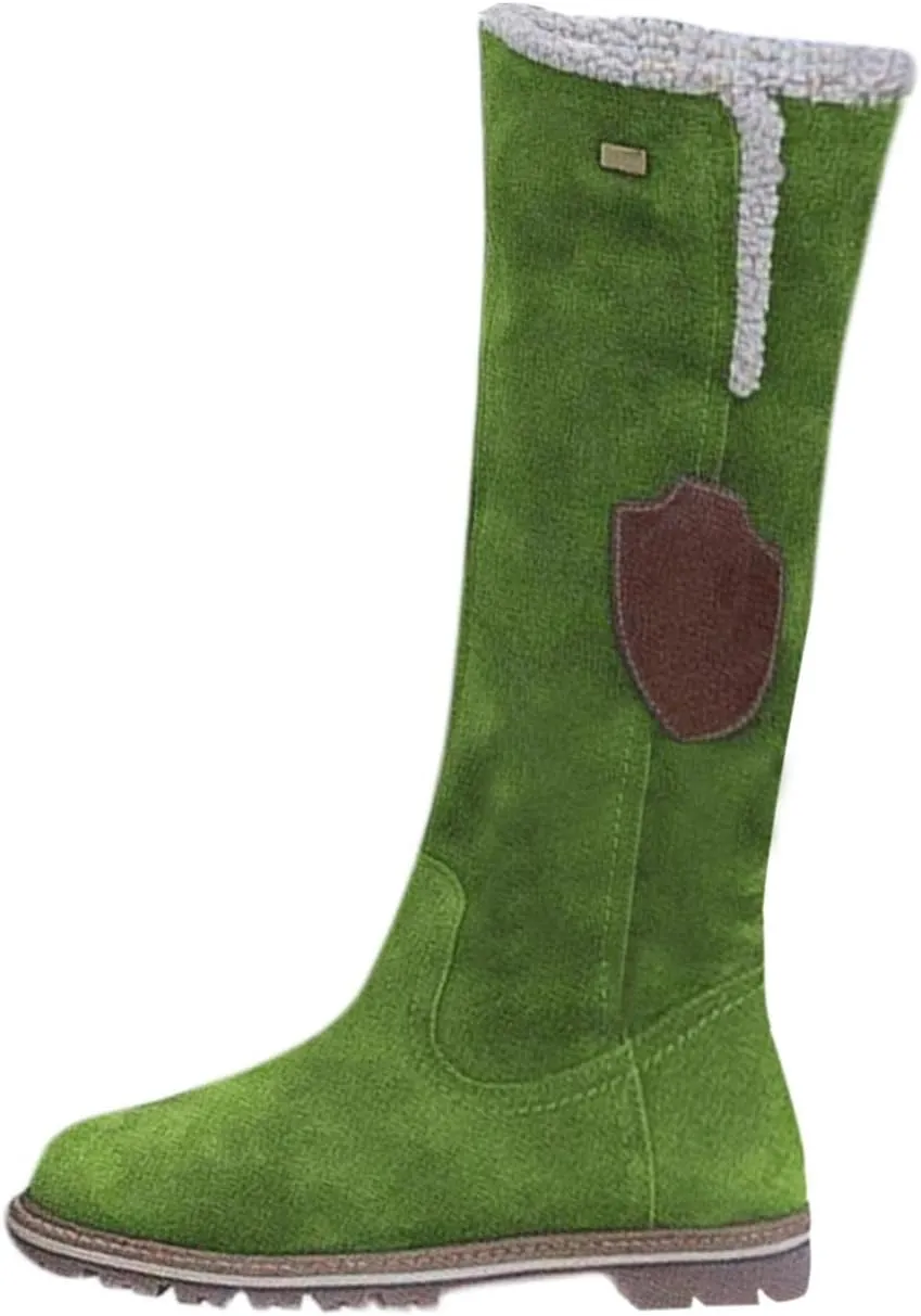 Hbeylia Knee High Boots For Women Girls Fashion Casual Fleece Lining Warm Low Heels Winter Snow Boots With Side Zipper Vintage Cotton Round Toe Fuzzy Flats Knee Length Long Tall Boots For Dress Skirt