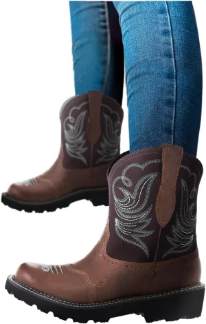 Hbeylia Platform Cowboy Boots For Women Vintage Fashion Leather Wide Round Toe Chunky Block Heels Non Slip Mid Calf Riding Boots Western Cowgirls Boots Retro Winter Fall Riding Short Work Boots