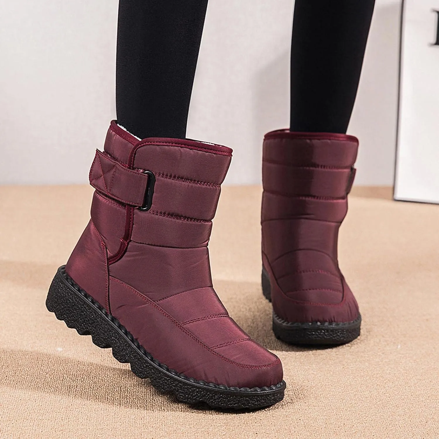 Hbeylia Winter Snow Boots For Women Men Unisex Waterproof Thermal Fleece Lining Anti Skid Mid Calf Boots Wedge Platform Warm Wool Fuzzy Ankle Booties Outdoor Work Camping Short Boots For Boys Girls