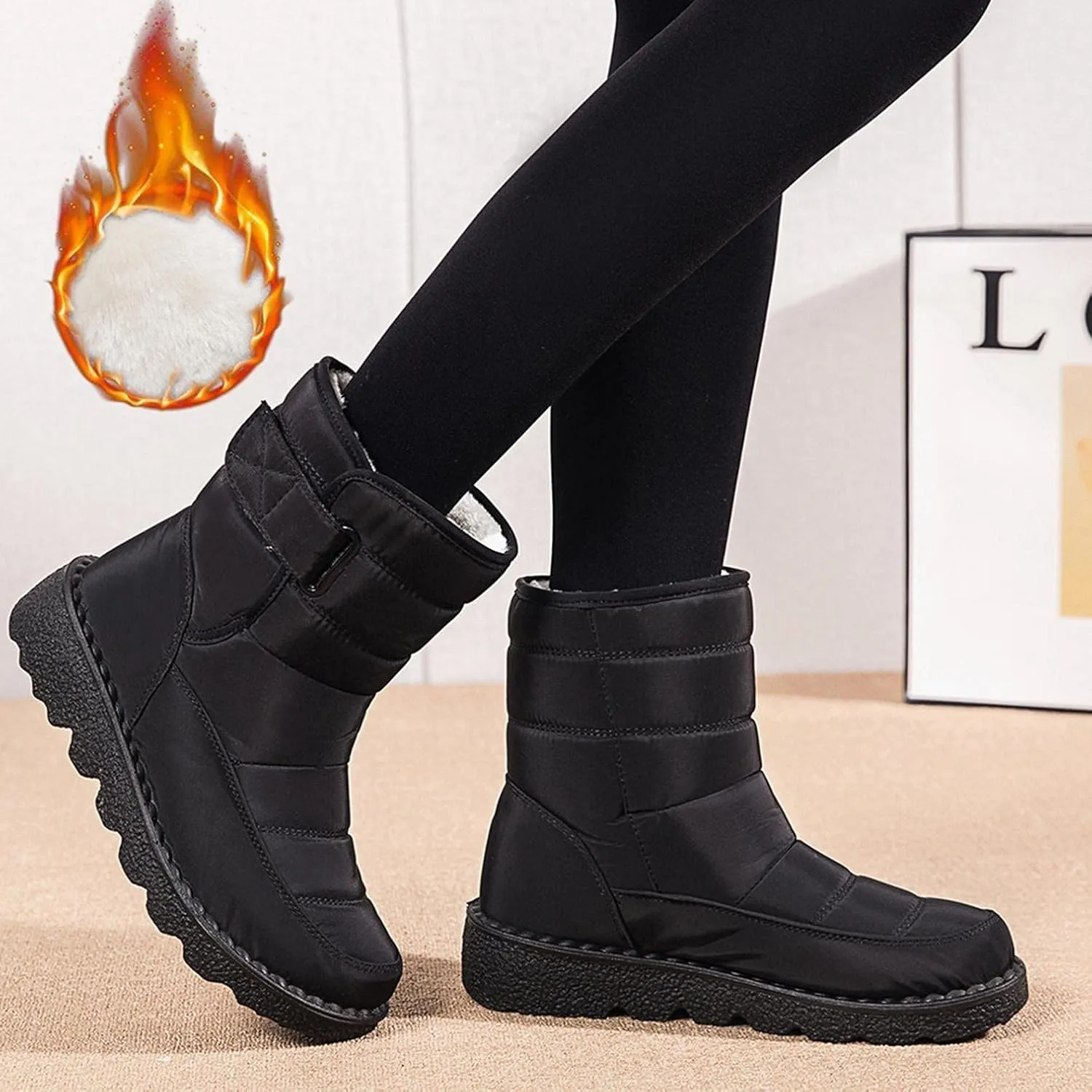 Hbeylia Winter Snow Boots For Women Men Unisex Waterproof Thermal Fleece Lining Anti Skid Mid Calf Boots Wedge Platform Warm Wool Fuzzy Ankle Booties Outdoor Work Camping Short Boots For Boys Girls