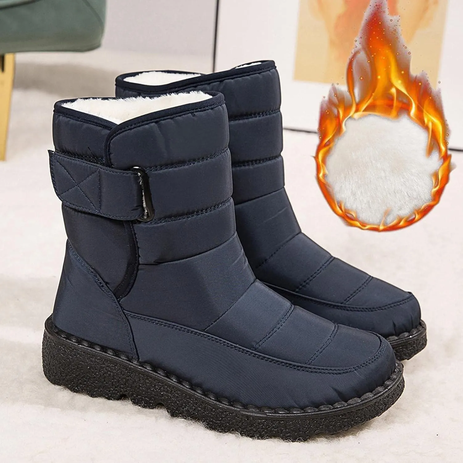Hbeylia Winter Snow Boots For Women Men Unisex Waterproof Thermal Fleece Lining Anti Skid Mid Calf Boots Wedge Platform Warm Wool Fuzzy Ankle Booties Outdoor Work Camping Short Boots For Boys Girls