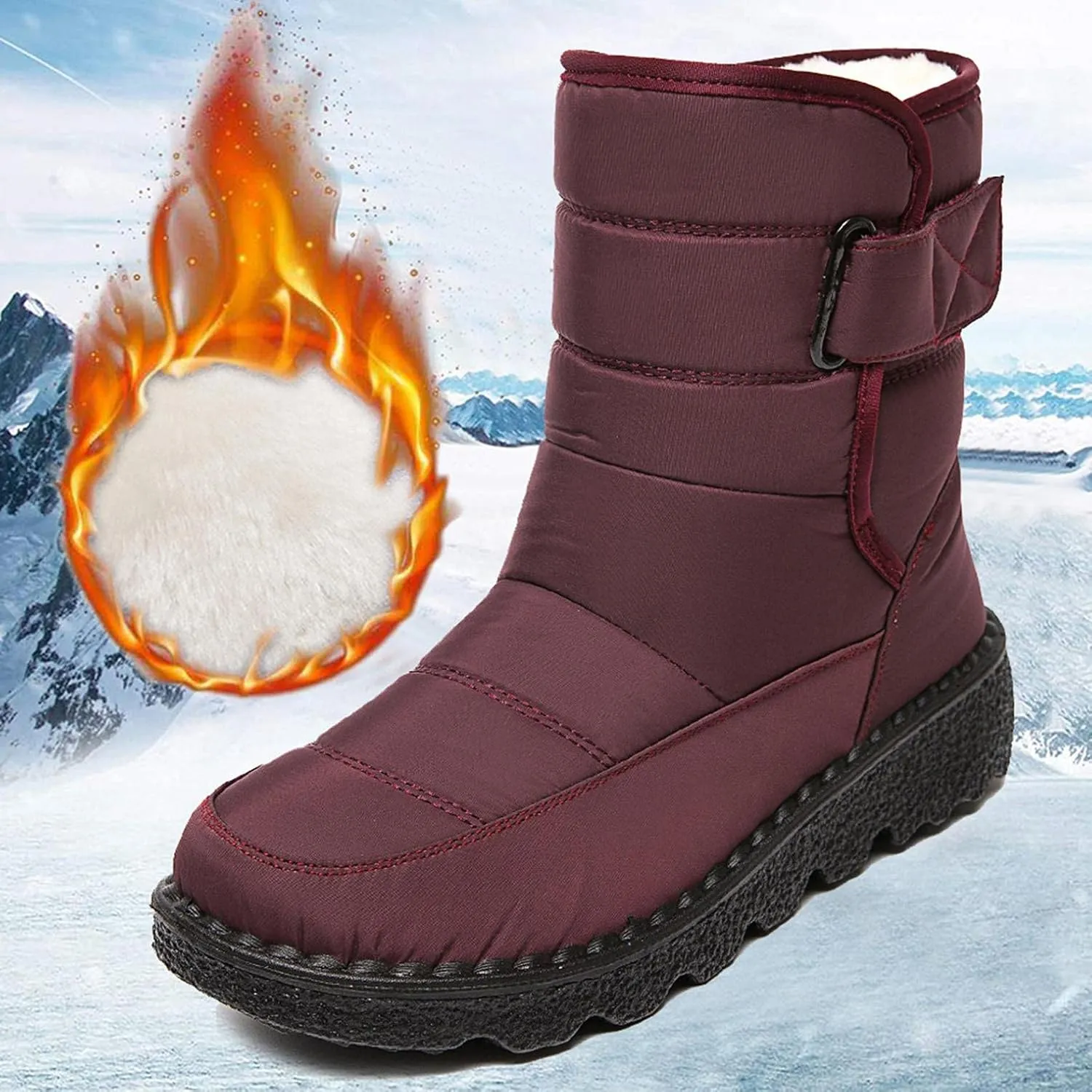 Hbeylia Winter Snow Boots For Women Men Unisex Waterproof Thermal Fleece Lining Anti Skid Mid Calf Boots Wedge Platform Warm Wool Fuzzy Ankle Booties Outdoor Work Camping Short Boots For Boys Girls