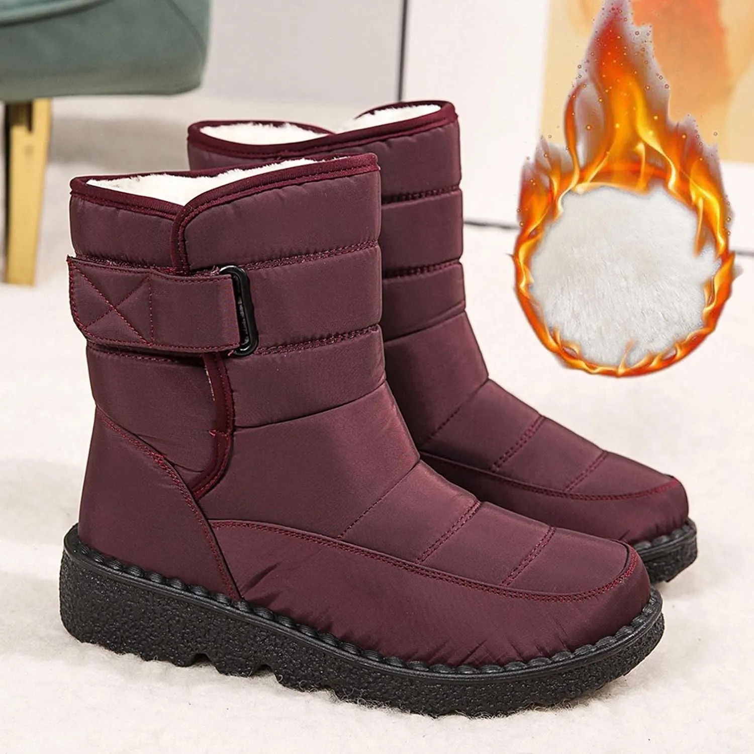 Hbeylia Winter Snow Boots For Women Men Unisex Waterproof Thermal Fleece Lining Anti Skid Mid Calf Boots Wedge Platform Warm Wool Fuzzy Ankle Booties Outdoor Work Camping Short Boots For Boys Girls