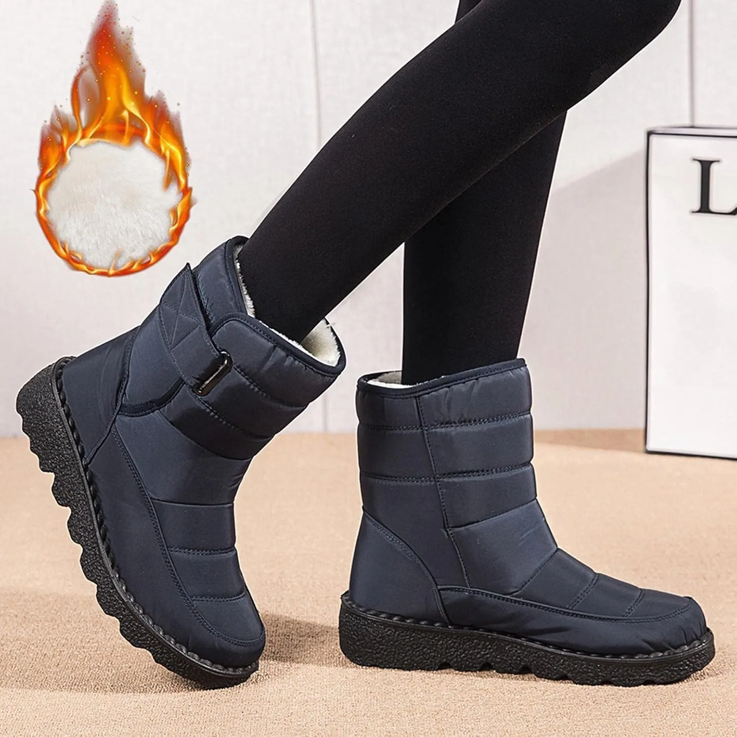 Hbeylia Winter Snow Boots For Women Men Unisex Waterproof Thermal Fleece Lining Anti Skid Mid Calf Boots Wedge Platform Warm Wool Fuzzy Ankle Booties Outdoor Work Camping Short Boots For Boys Girls