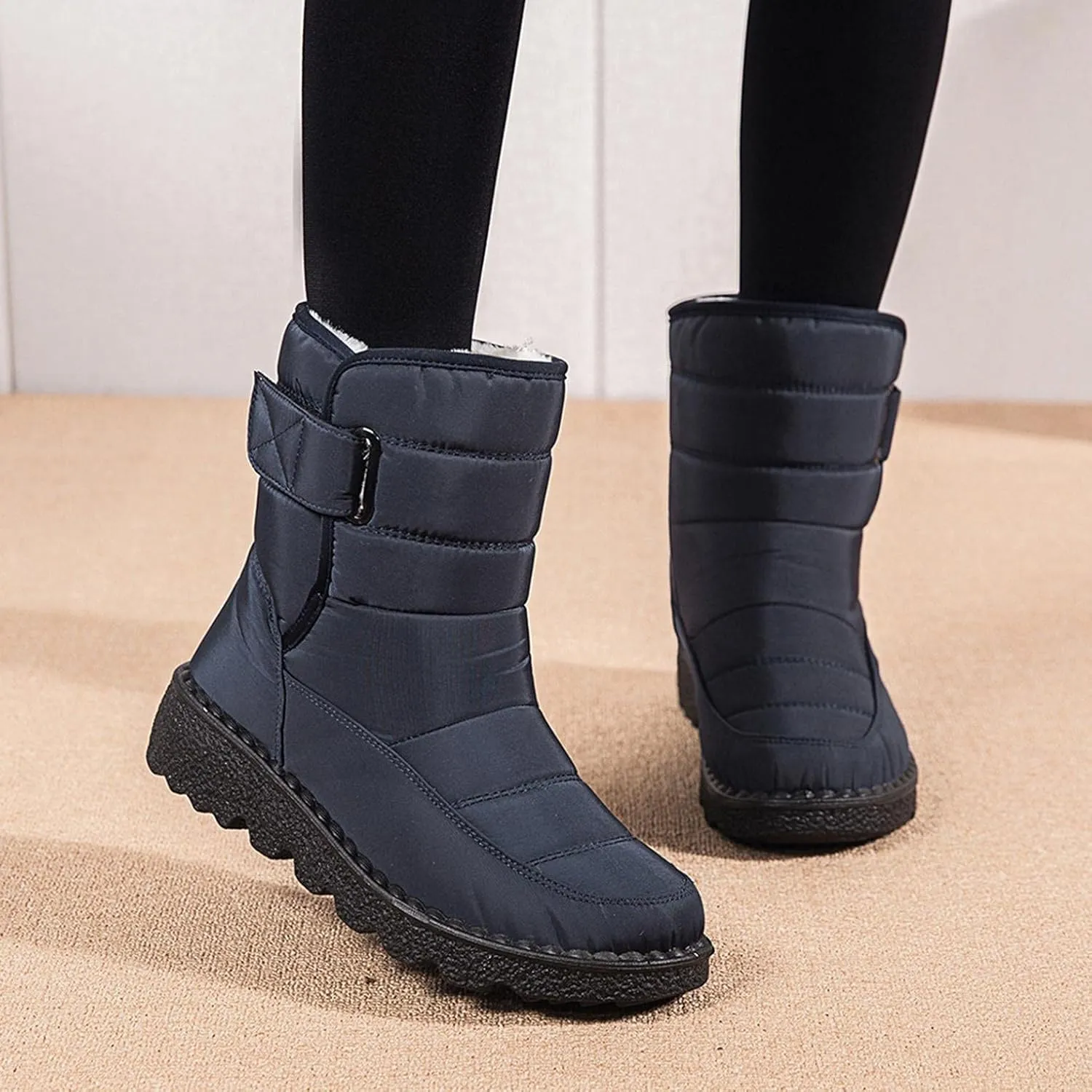 Hbeylia Winter Snow Boots For Women Men Unisex Waterproof Thermal Fleece Lining Anti Skid Mid Calf Boots Wedge Platform Warm Wool Fuzzy Ankle Booties Outdoor Work Camping Short Boots For Boys Girls