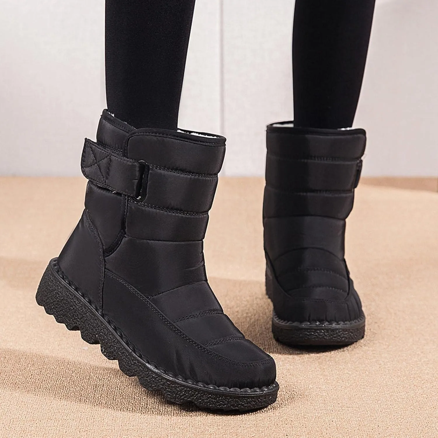 Hbeylia Winter Snow Boots For Women Men Unisex Waterproof Thermal Fleece Lining Anti Skid Mid Calf Boots Wedge Platform Warm Wool Fuzzy Ankle Booties Outdoor Work Camping Short Boots For Boys Girls