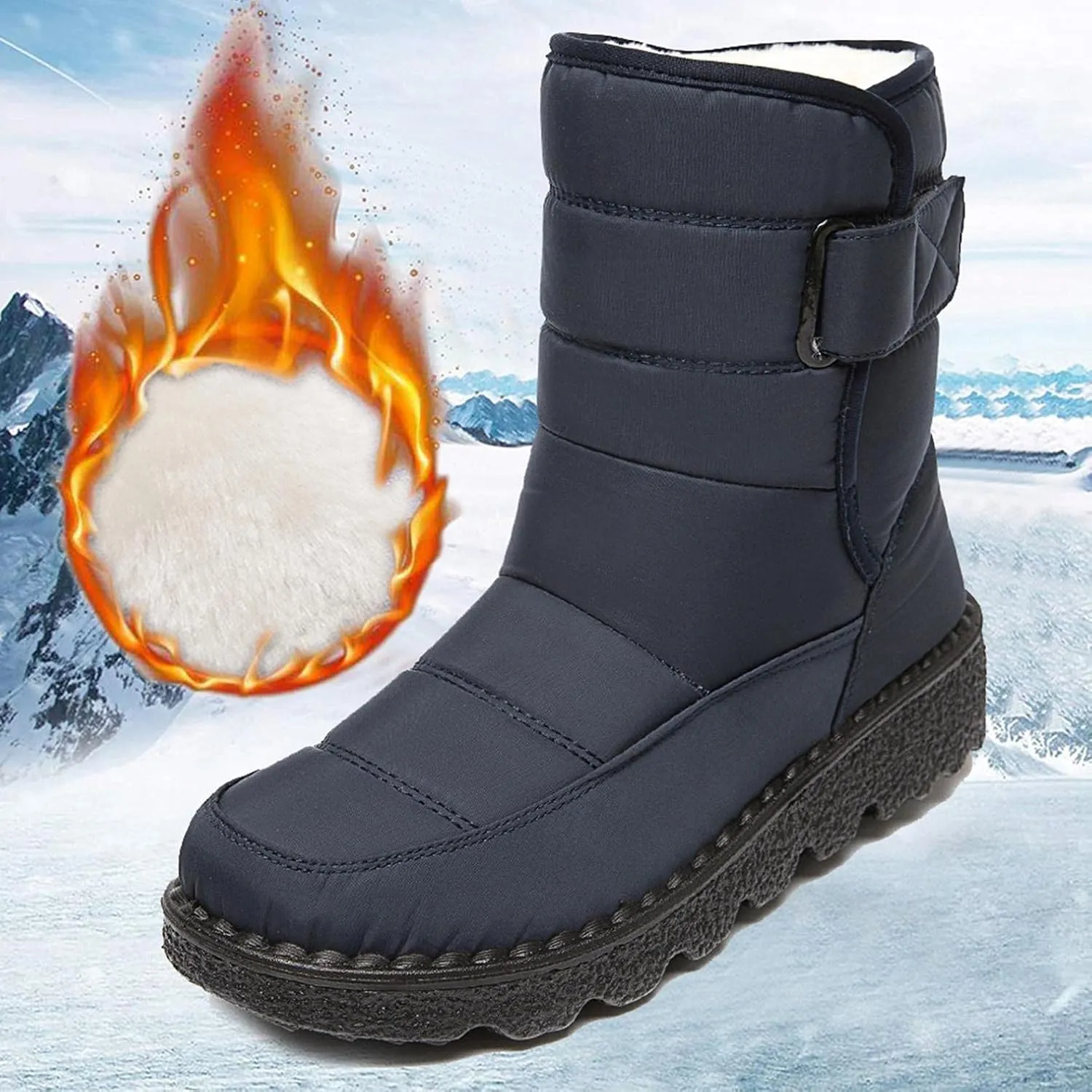Hbeylia Winter Snow Boots For Women Men Unisex Waterproof Thermal Fleece Lining Anti Skid Mid Calf Boots Wedge Platform Warm Wool Fuzzy Ankle Booties Outdoor Work Camping Short Boots For Boys Girls