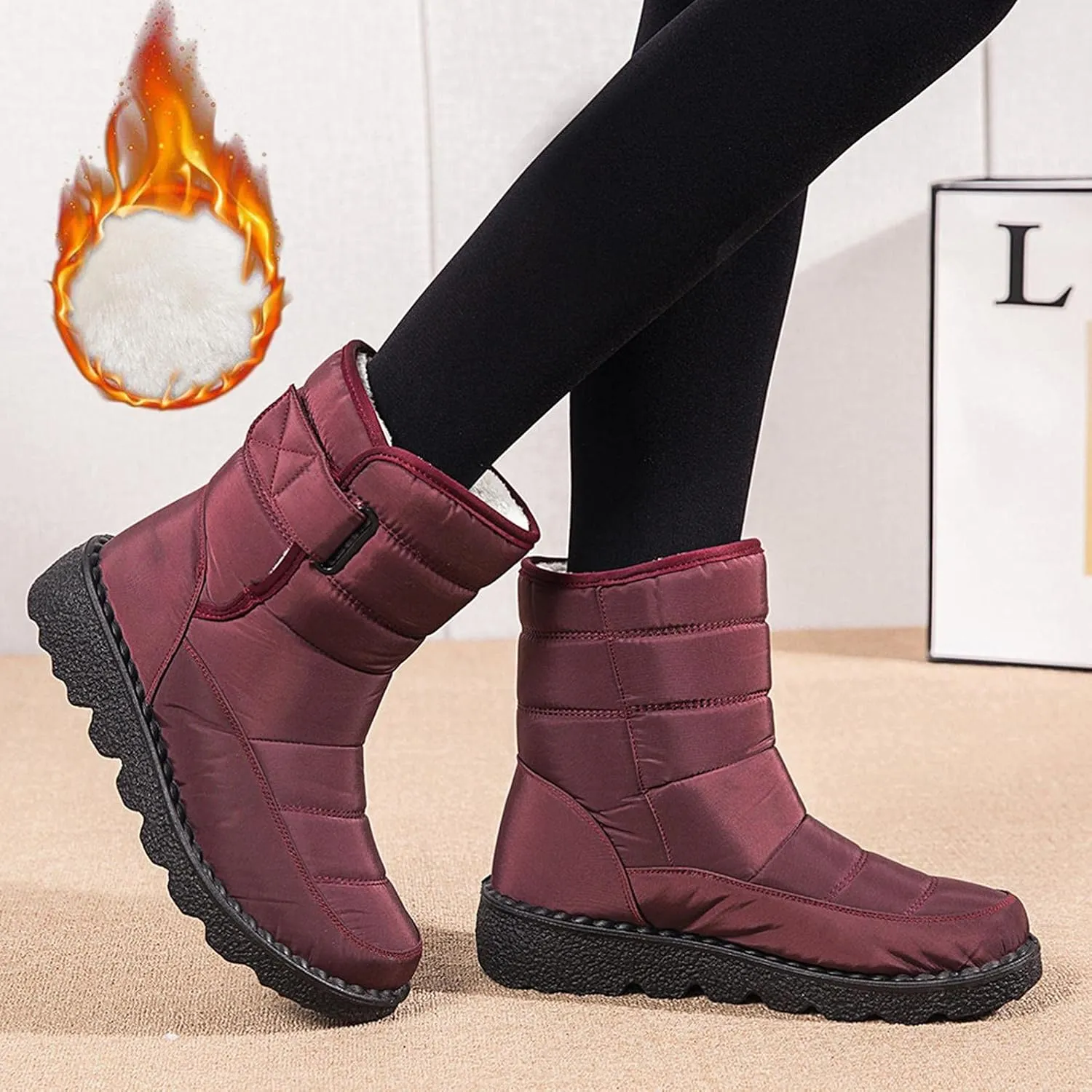 Hbeylia Winter Snow Boots For Women Men Unisex Waterproof Thermal Fleece Lining Anti Skid Mid Calf Boots Wedge Platform Warm Wool Fuzzy Ankle Booties Outdoor Work Camping Short Boots For Boys Girls