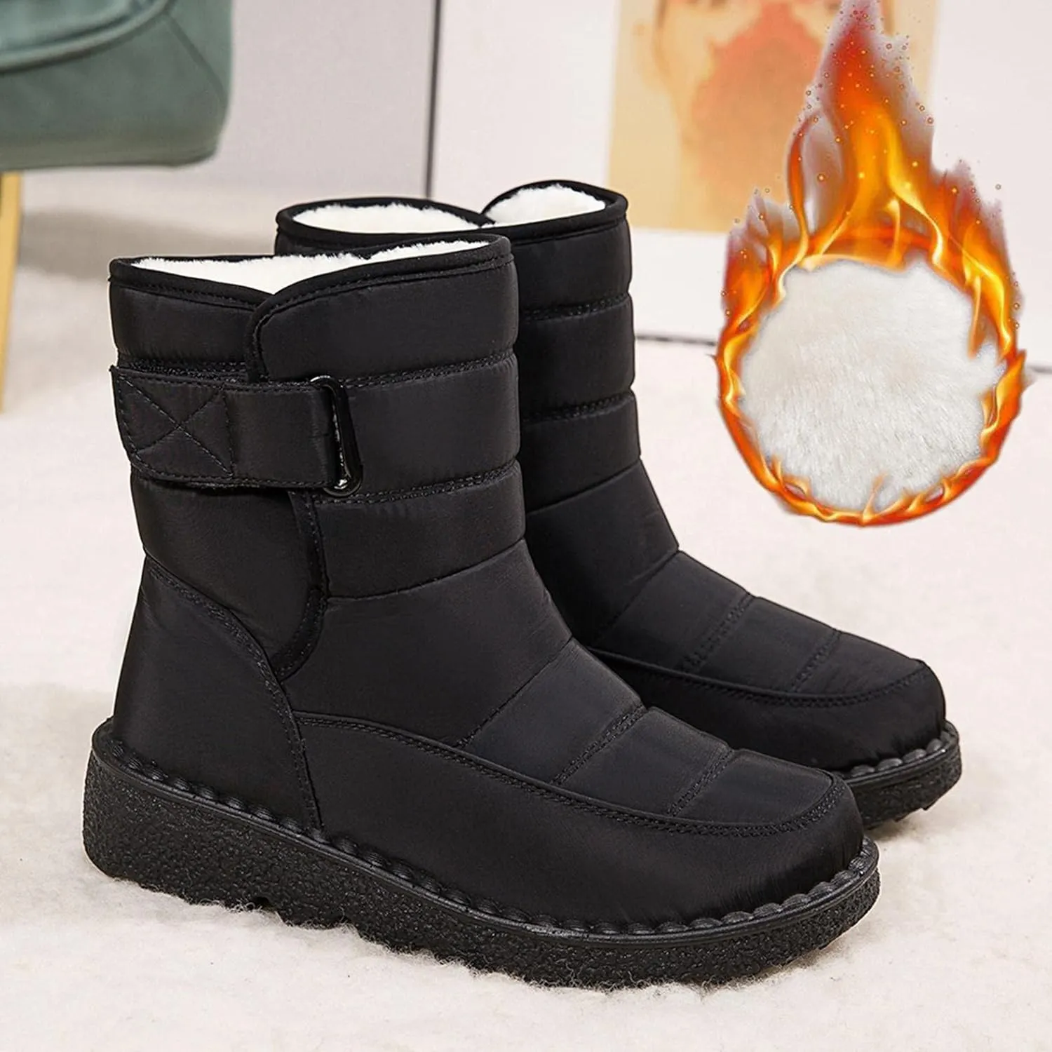 Hbeylia Winter Snow Boots For Women Men Unisex Waterproof Thermal Fleece Lining Anti Skid Mid Calf Boots Wedge Platform Warm Wool Fuzzy Ankle Booties Outdoor Work Camping Short Boots For Boys Girls