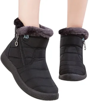 Hbeylia Winter Snow Boots With Fleece Lined Waterproof Thermal Non Slip Ankle Booties Soft Cozy Warm Plush Faux Fur Lining Zipper Slip On Flats Low Heel Mid Calf Short Boots Winter Shoes For Women