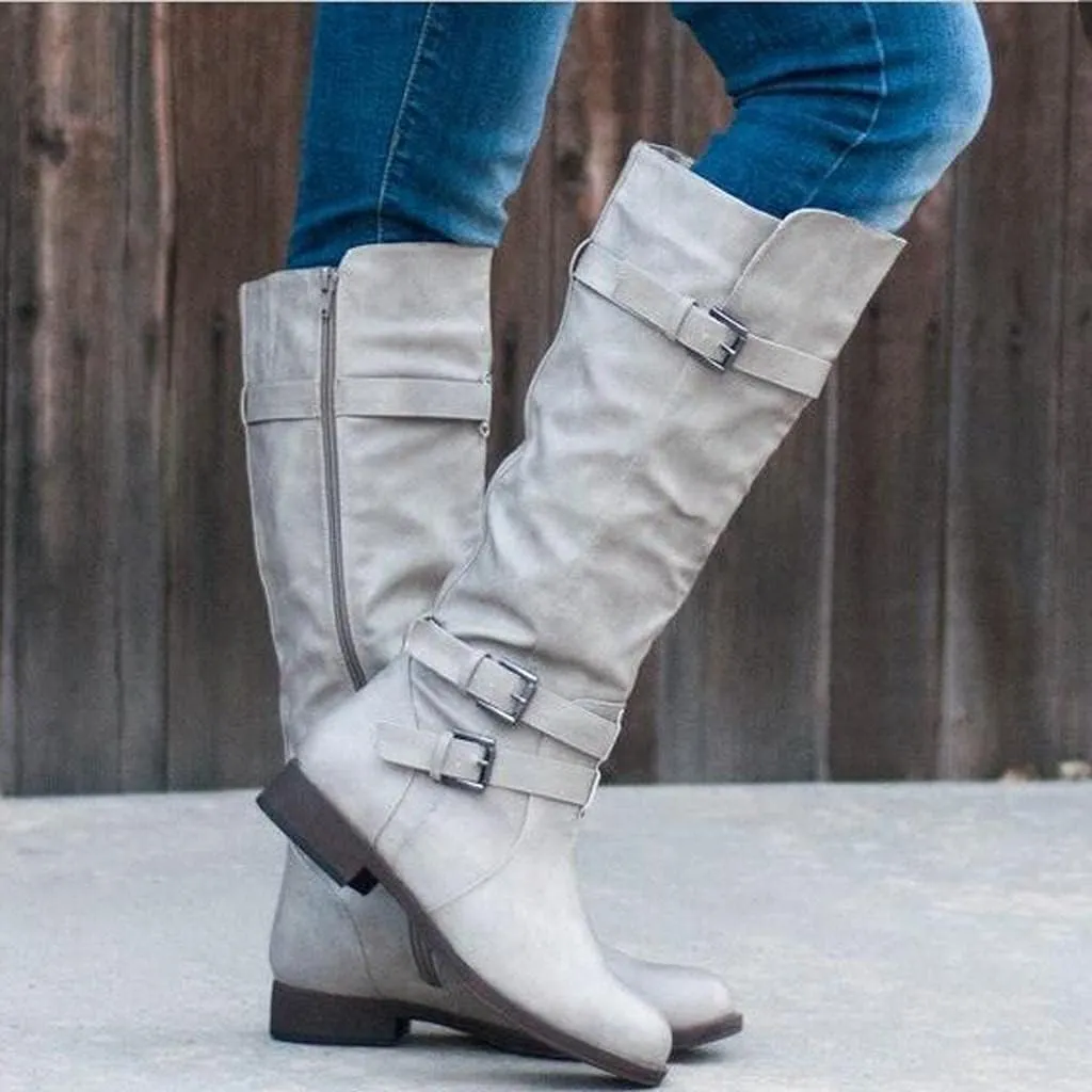 Hbeylia Women's Knee High Length Boots Fashion Slouchy Ruched Wide Over The Knee Boots Chunky Block Low Heels Flats Tall Boots With Side Zip Winter Warm Casual Dress Long Boots For Women Ladies