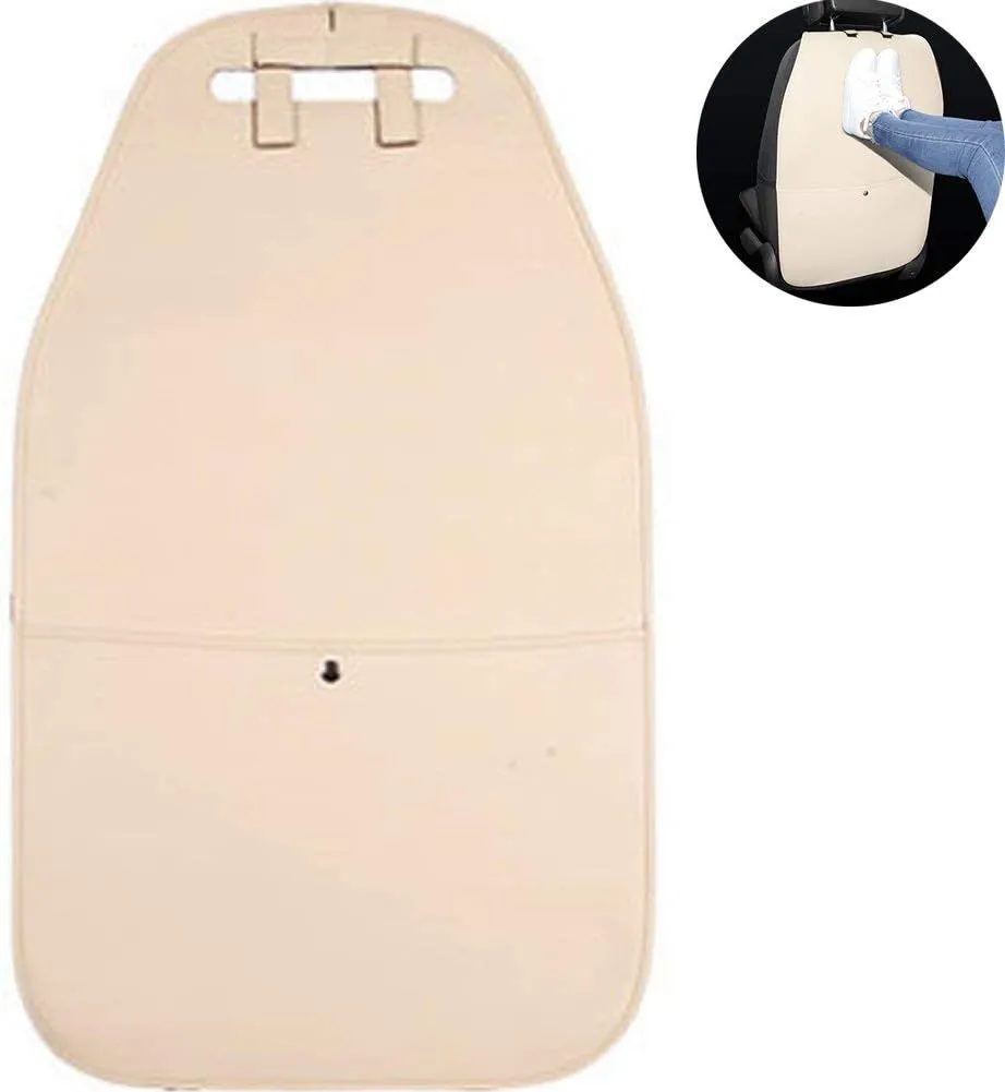 HCMAX 2 Pack Kick Mat Car Seat Back Protector Waterproof Easy to Clean Multifunctional Organizer Storage Bag Travel Accessory PU Leather Beige
