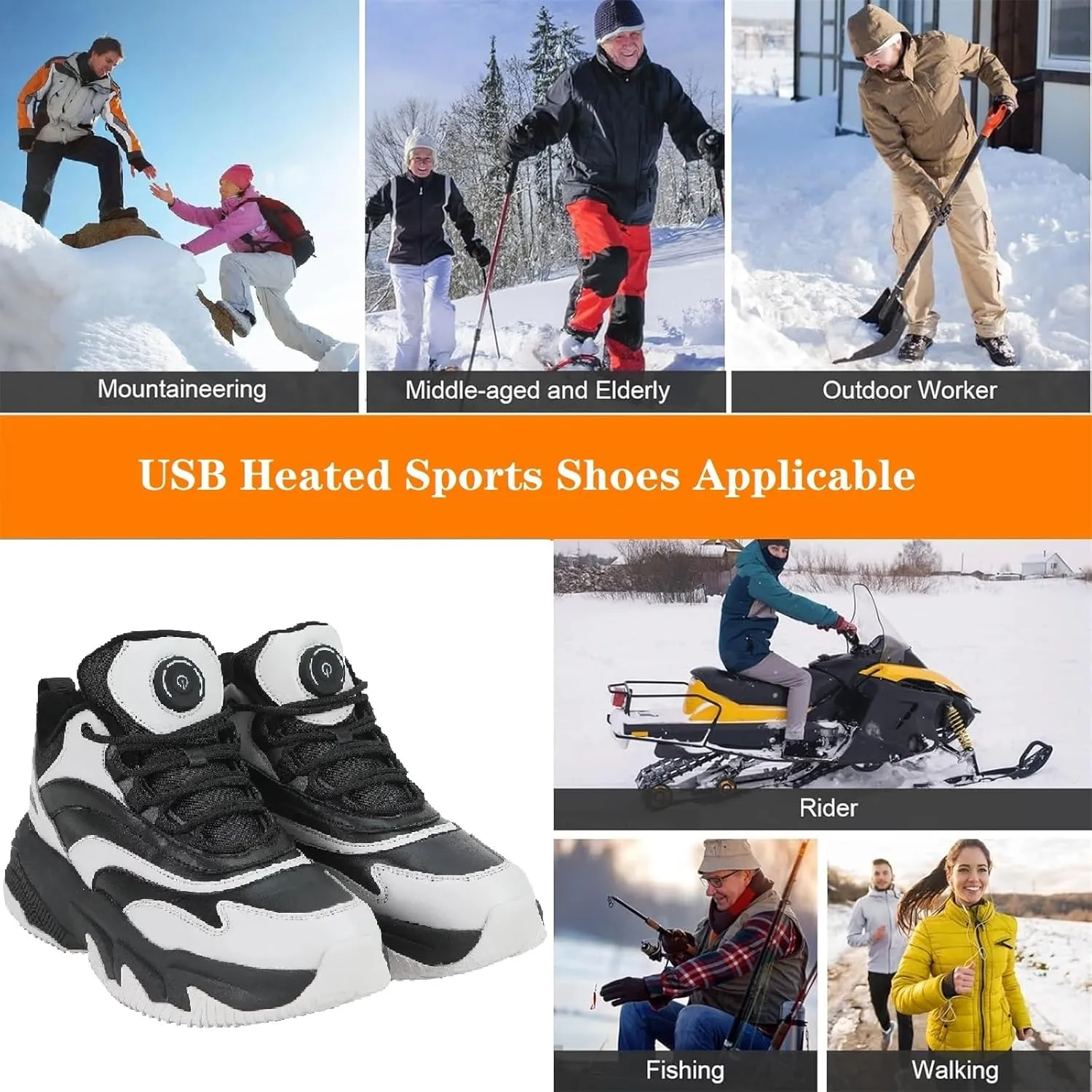 Heated Sports Shoes, Fever Suede Lining Sneakers for Men & Women 4000mAh Rechargeable Lithium Battery Power Supply 3 Temperature Settings Hiking Heating Device