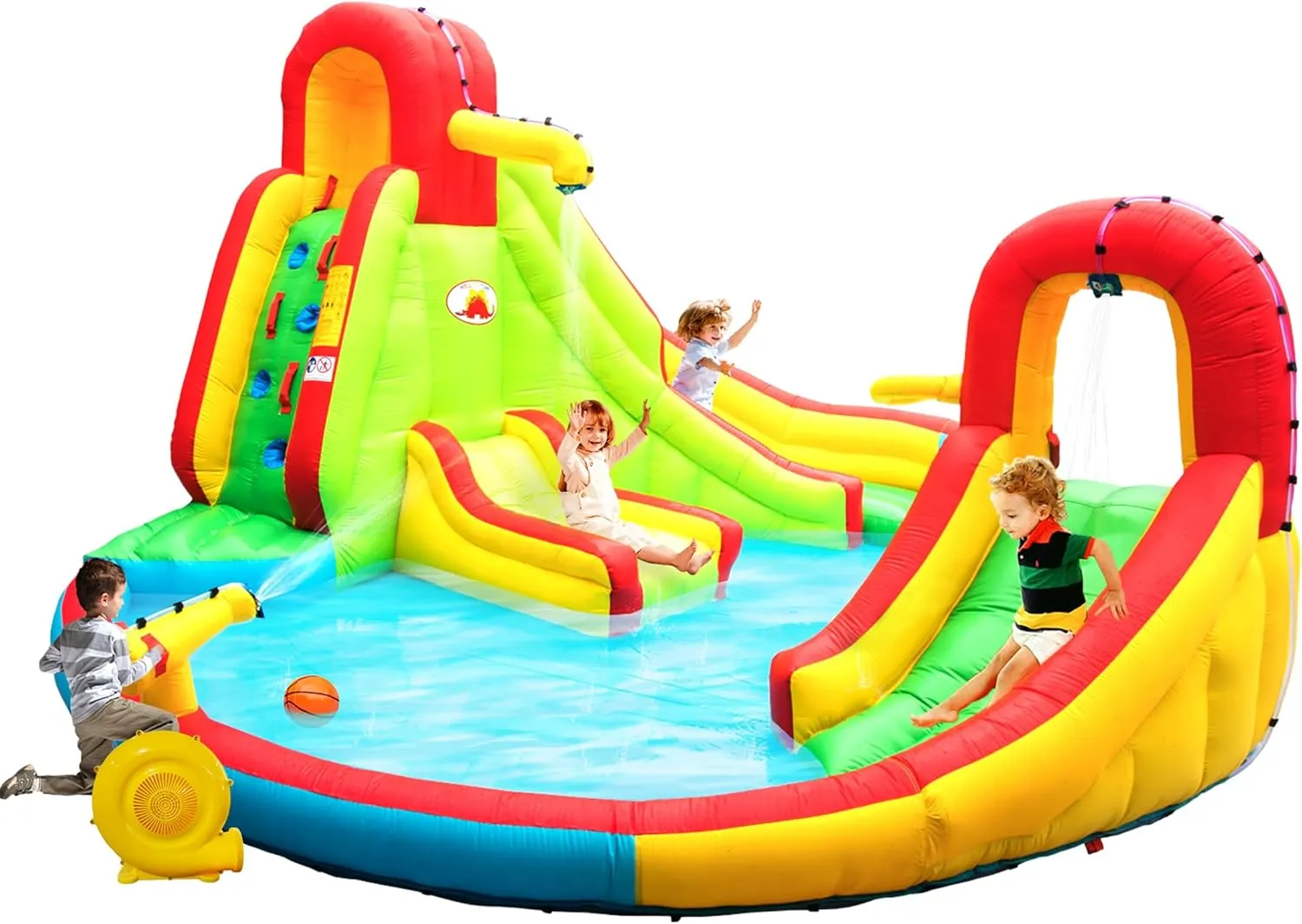 Heavy Inflatable Water Slide Park, Double Slide Climbing Wall Fountain for Outdoors, Equipped with Air Blower