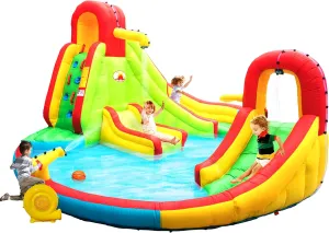 Heavy Inflatable Water Slide Park, Double Slide Climbing Wall Fountain for Outdoors, Equipped with Air Blower