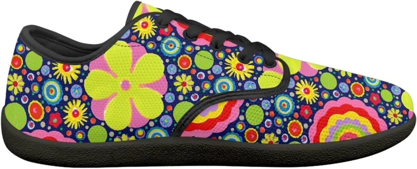 Hippie Flowers Casual Dress Barefoot Shoes Comfort Lace Up Zreo Drop Knit Sneaker Breathable Light Non Slip
