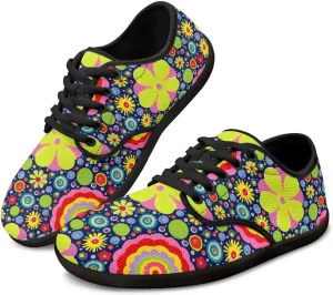 Hippie Flowers Casual Dress Barefoot Shoes Comfort Lace Up Zreo Drop Knit Sneaker Breathable Light Non Slip
