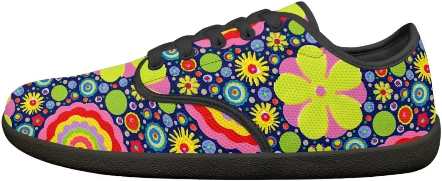 Hippie Flowers Casual Dress Barefoot Shoes Comfort Lace Up Zreo Drop Knit Sneaker Breathable Light Non Slip