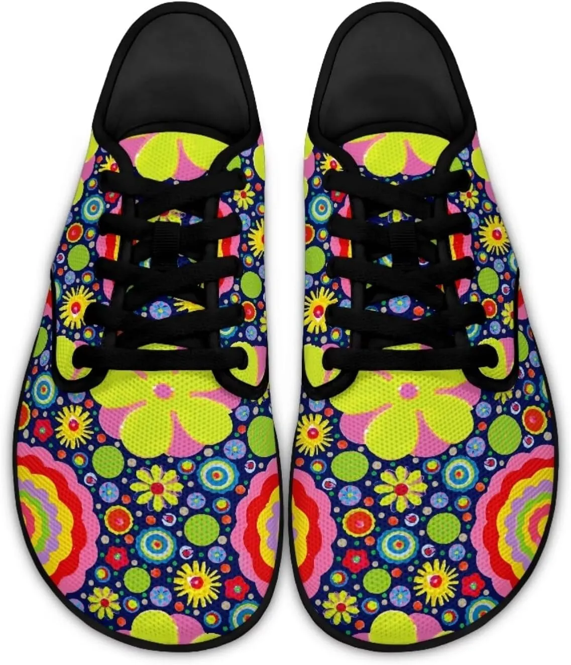 Hippie Flowers Casual Dress Barefoot Shoes Comfort Lace Up Zreo Drop Knit Sneaker Breathable Light Non Slip