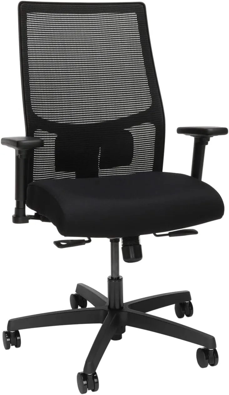 HON Office Desk Chair Ignition 2.0 - Ergonomic Desk Chair, Home Office Chairs, Adjustable Lumbar & Armrests, Seat-Slide, Back Support, Cushion, Swivel Wheels, Black