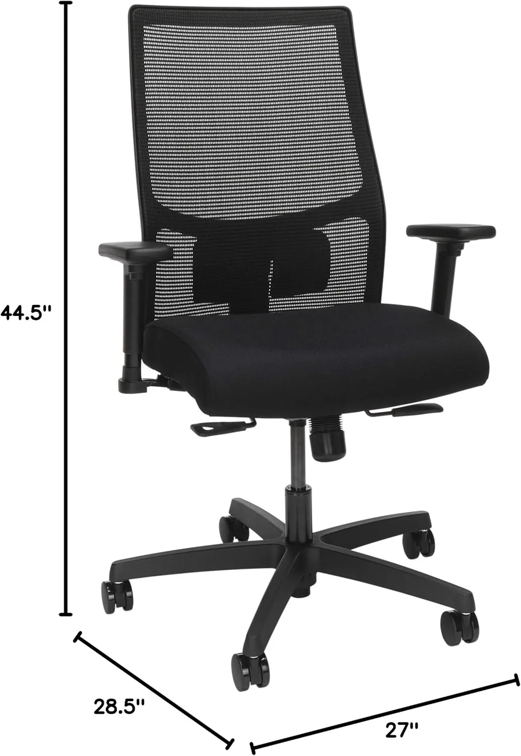 HON Office Desk Chair Ignition 2.0 - Ergonomic Desk Chair, Home Office Chairs, Adjustable Lumbar & Armrests, Seat-Slide, Back Support, Cushion, Swivel Wheels, Black