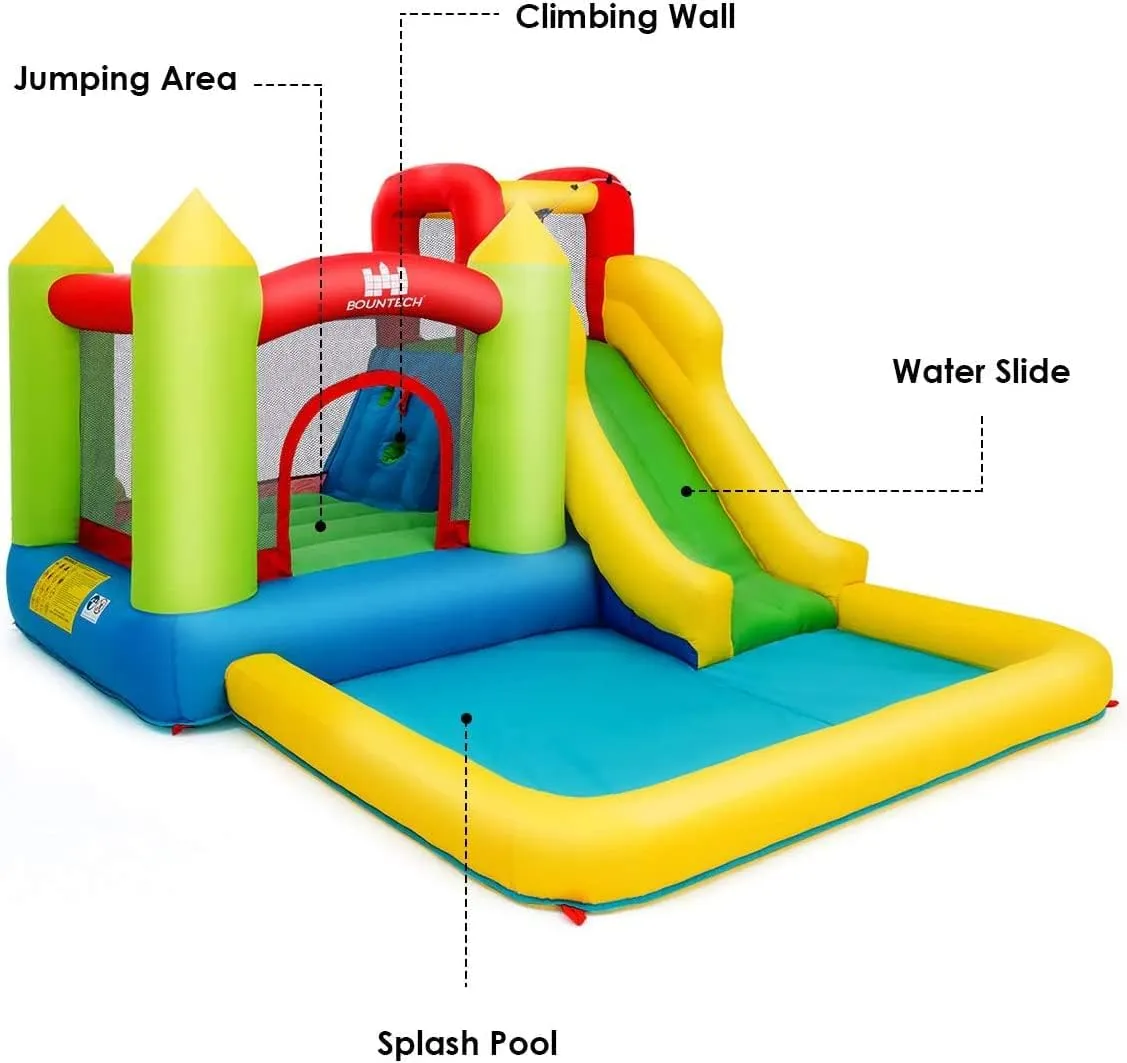 HONEY JOY Inflatable Water Slide, 5 in 1 Giant Water Bounce House Water Park w/Climbing Wall, Splash Pool, Outdoor Blow up Water Slides Inflatables for Kids and Adults Backyard(GFCI 550w Blower)