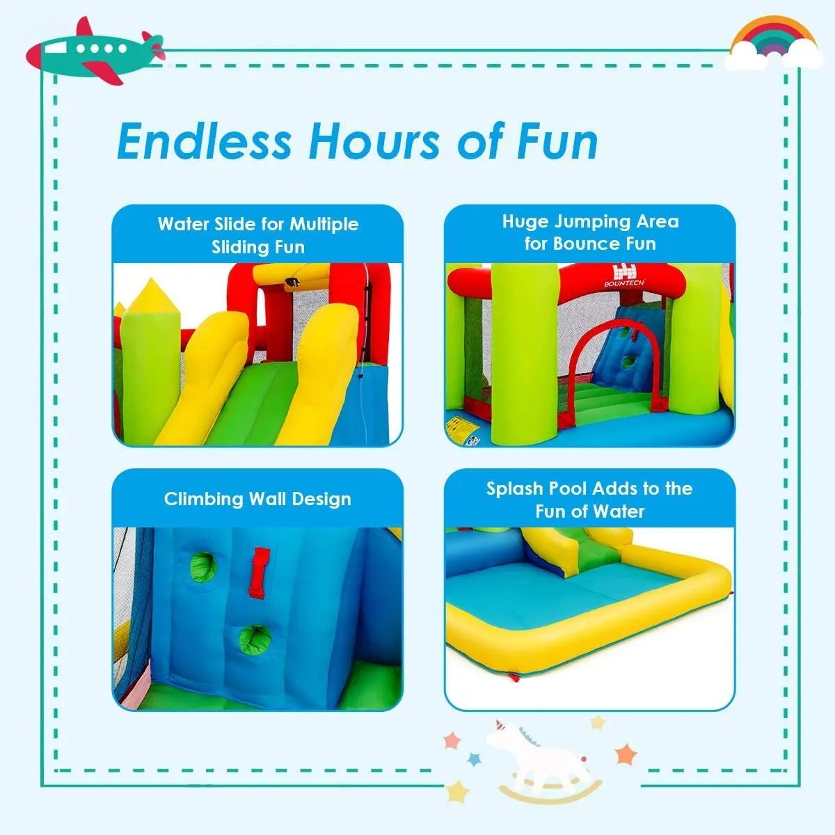 HONEY JOY Inflatable Water Slide, 5 in 1 Giant Water Bounce House Water Park w/Climbing Wall, Splash Pool, Outdoor Blow up Water Slides Inflatables for Kids and Adults Backyard(GFCI 550w Blower)