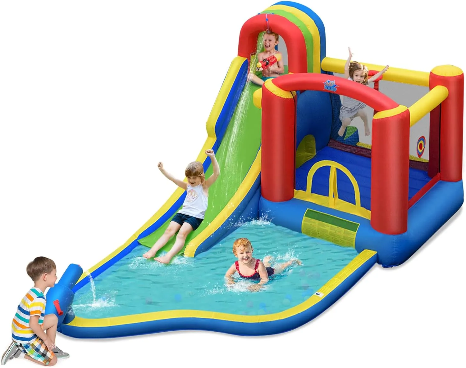 HONEY JOY Inflatable Water Slide, 7-in-1 Toddler Blow Up Bouncy Water Park, Giant Splash Pool, Outdoor Water Bounce House Water Slides Inflatables for Kids and Adults Backyard(Without Blower)