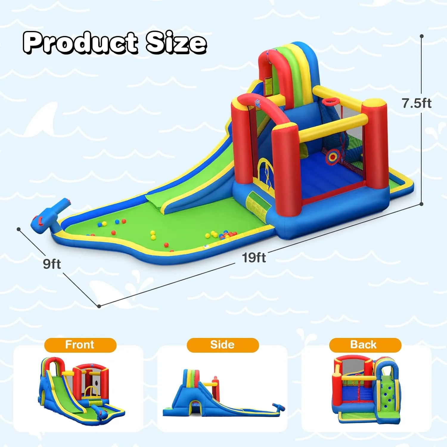HONEY JOY Inflatable Water Slide, 7-in-1 Toddler Blow Up Bouncy Water Park, Giant Splash Pool, Outdoor Water Bounce House Water Slides Inflatables for Kids and Adults Backyard(Without Blower)