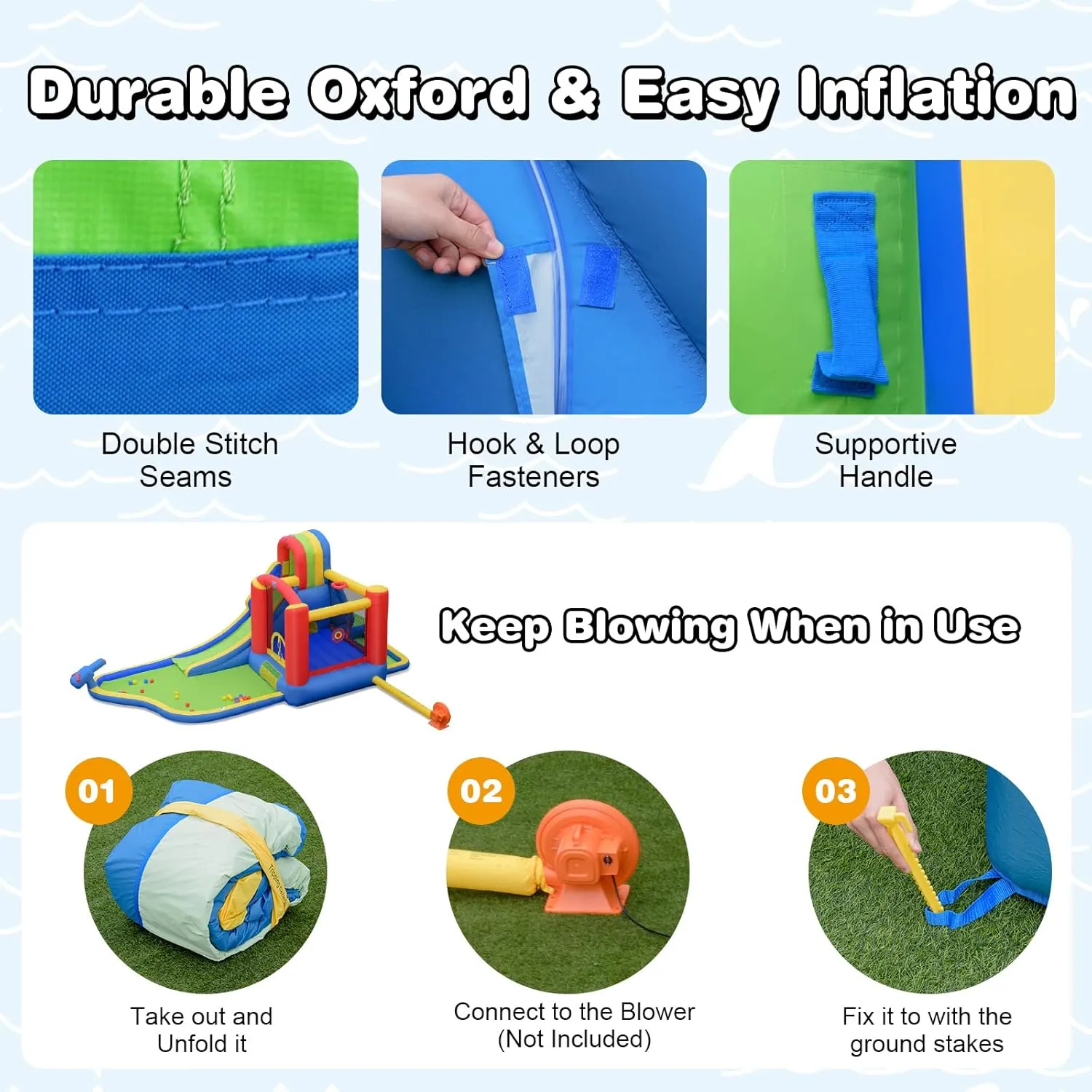 HONEY JOY Inflatable Water Slide, 7-in-1 Toddler Blow Up Bouncy Water Park, Giant Splash Pool, Outdoor Water Bounce House Water Slides Inflatables for Kids and Adults Backyard(Without Blower)