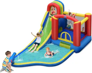 HONEY JOY Inflatable Water Slide, 7-in-1 Toddler Blow Up Bouncy Water Park, Giant Splash Pool, Outdoor Water Bounce House Water Slides Inflatables for Kids and Adults Backyard(Without Blower)