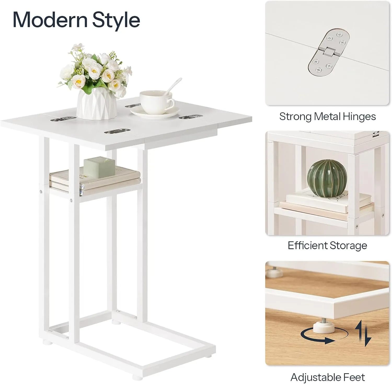 HOOBRO Foldable End Table, C Shaped Side Table with Storage Shelf, Small Snack Table Suitable for Living Room Bedroom Small Spaces, Easy Assembly, White WW29SF01