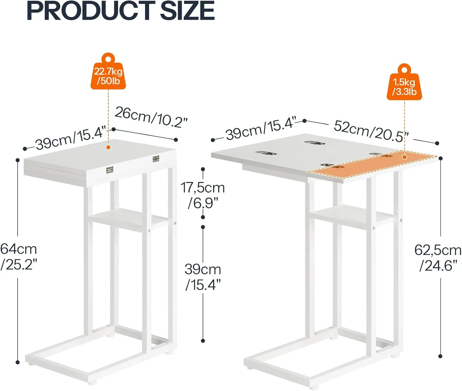HOOBRO Foldable End Table, C Shaped Side Table with Storage Shelf, Small Snack Table Suitable for Living Room Bedroom Small Spaces, Easy Assembly, White WW29SF01
