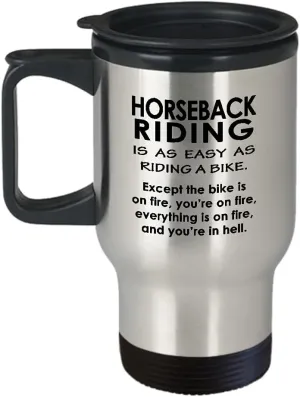 Horseback Riding Themed Travel Mug Insulated Coffee Tumbler - Horse Lover Equestrian Horse Rider Racing Ride Sports Hobby Gifts Funny Cute Gag Idea - Easy as Riding