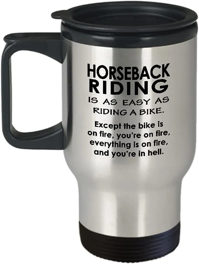 Horseback Riding Themed Travel Mug Insulated Coffee Tumbler - Horse Lover Equestrian Horse Rider Racing Ride Sports Hobby Gifts Funny Cute Gag Idea - Easy as Riding