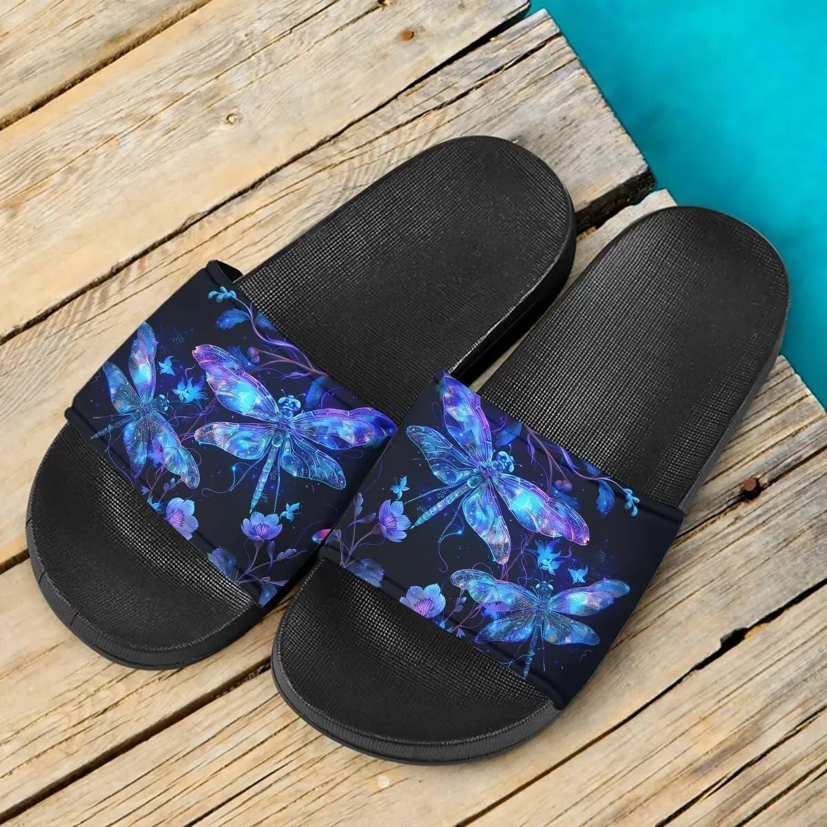 Howilath Blue Butterfly Print Summer Slide Slippers for Men Women Kid, Sunflower Colorful Tie-dye Animals House Slippers Slide Sandal Non-Slip Light Weight