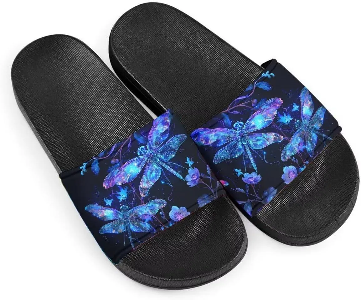 Howilath Blue Butterfly Print Summer Slide Slippers for Men Women Kid, Sunflower Colorful Tie-dye Animals House Slippers Slide Sandal Non-Slip Light Weight