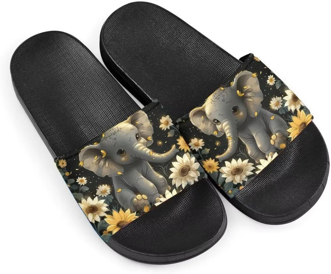 Howilath Cute Animal Women's Classic Open Toe Single Band Slip-On Flat Slide Sandal, Mandala Galaxy Butterflies Colorful Design Women Shower Slippers