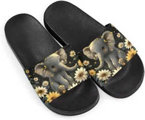 Howilath Cute Animal Women's Classic Open Toe Single Band Slip-On Flat Slide Sandal, Mandala Galaxy Butterflies Colorful Design Women Shower Slippers