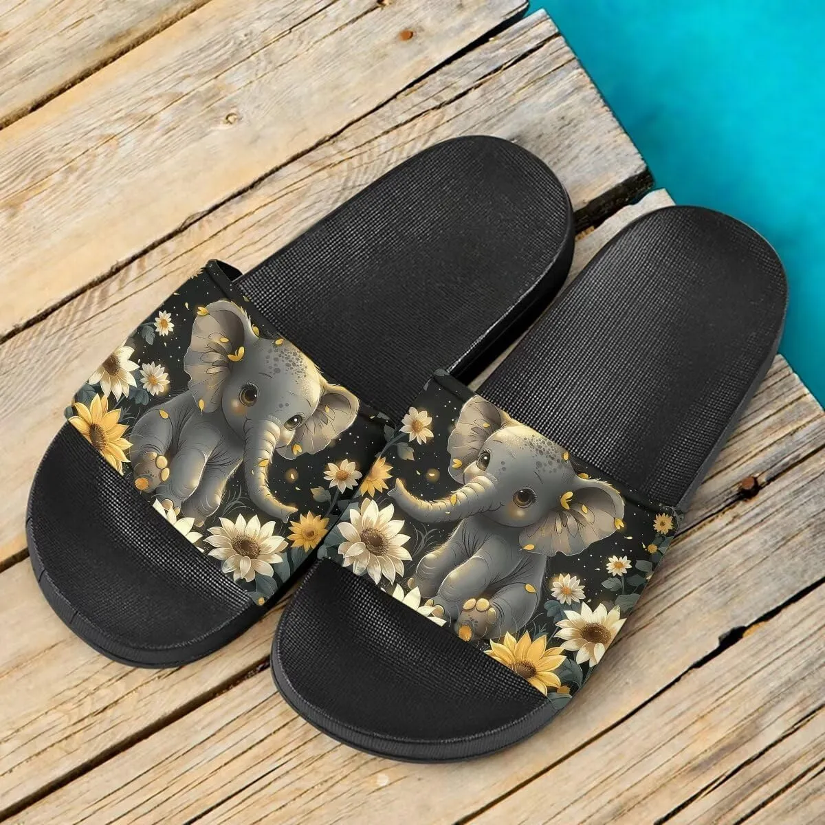 Howilath Cute Animal Women's Classic Open Toe Single Band Slip-On Flat Slide Sandal, Mandala Galaxy Butterflies Colorful Design Women Shower Slippers