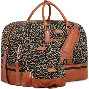 IBFUN Weekender Bags for Women, Large Overnight Bag Canvas Travel Duffel Bag Carry On Tote with Shoe Compartment 21" 3Pcs Set