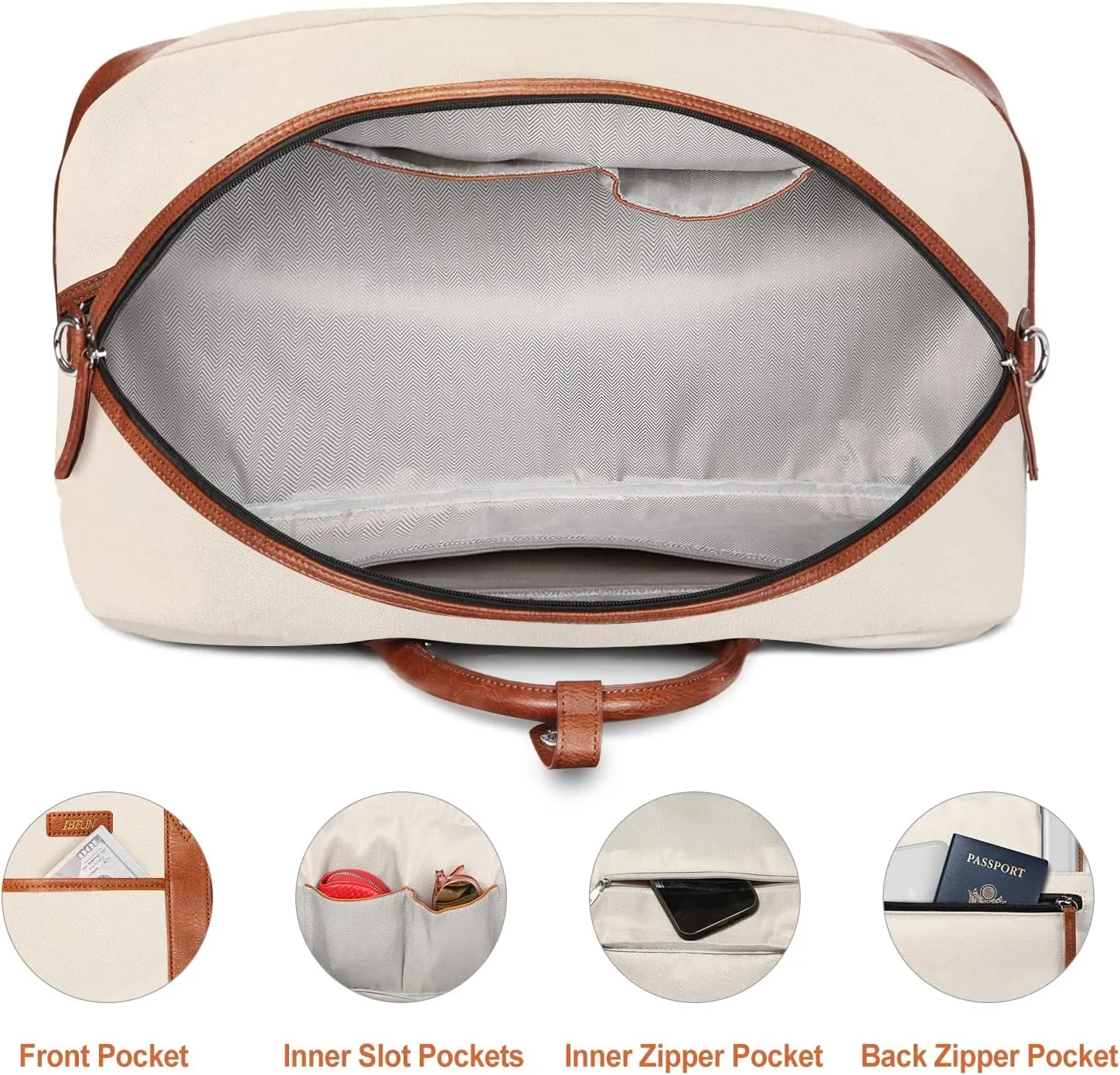 IBFUN Weekender Bags for Women, Large Overnight Bag Canvas Travel Duffel Bag Carry On Tote with Shoe Compartment 21" 3Pcs Set