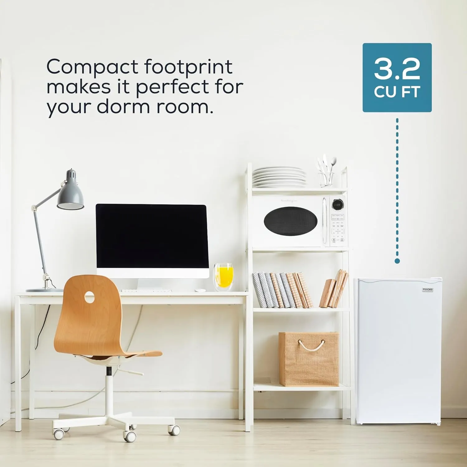 Igloo 3.2 Cu.Ft. Single Door Compact Refrigerator with Freezer, Slide Out Glass Shelf, Perfect for Homes, Offices, Dorms, White