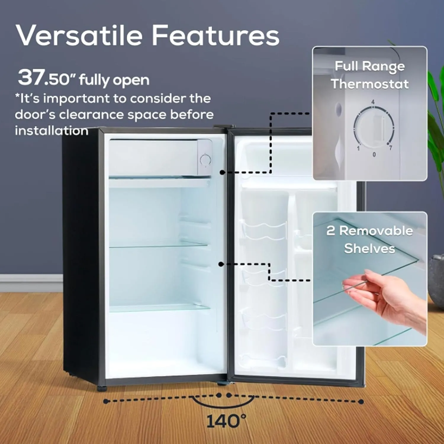 Igloo IRF32BK Single Door Compact Refrigerator with Freezer, Slide Out Glass Shelf, Perfect for Homes, Offices, Dorms, 3.2 Cu.ft