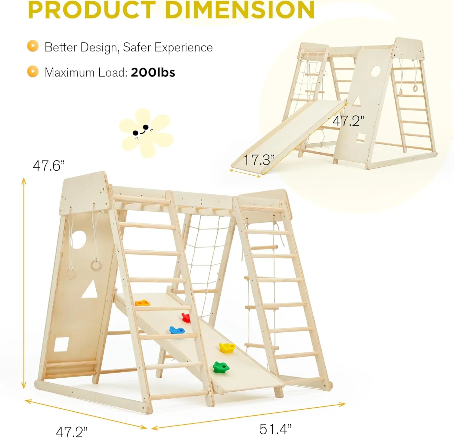 Indoor Playground Jungle Gym, 9 in 1 Kids Indoor Playground, Climbing Toys for Kids with Climbing Wall, Slide, Monkey Bars, Rope Ladder and Hanging Ring, Climber Playset for Boys and Girls