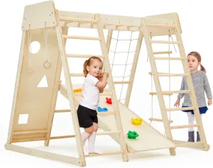 Indoor Playground Jungle Gym, 9 in 1 Kids Indoor Playground, Climbing Toys for Kids with Climbing Wall, Slide, Monkey Bars, Rope Ladder and Hanging Ring, Climber Playset for Boys and Girls
