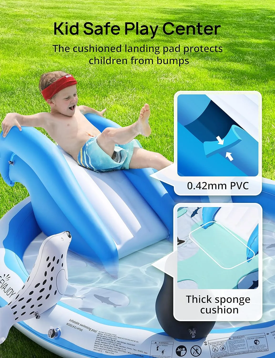 Inflatable Play Center, EVAJOY Kiddie Pool with Slide for Children, Sprinkler, Ice & Snow Theme with Inflatable Dolls, Easy Setup for Garden, Backyard, Indoor Usage