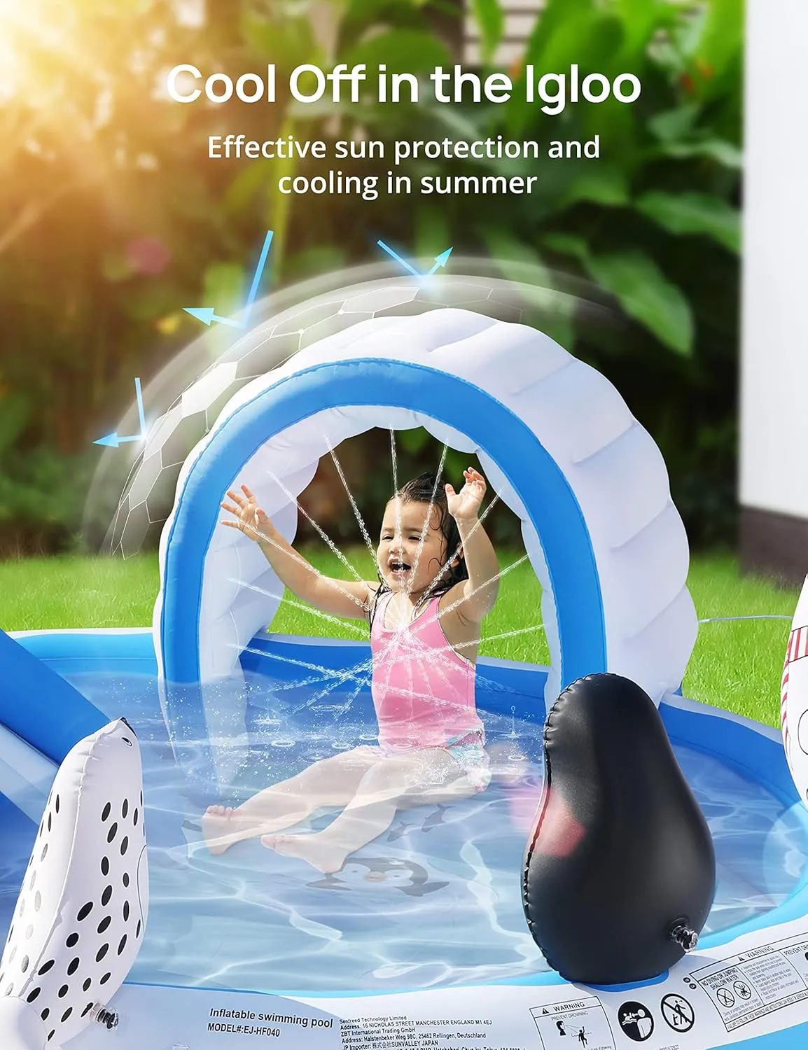 Inflatable Play Center, EVAJOY Kiddie Pool with Slide for Children, Sprinkler, Ice & Snow Theme with Inflatable Dolls, Easy Setup for Garden, Backyard, Indoor Usage