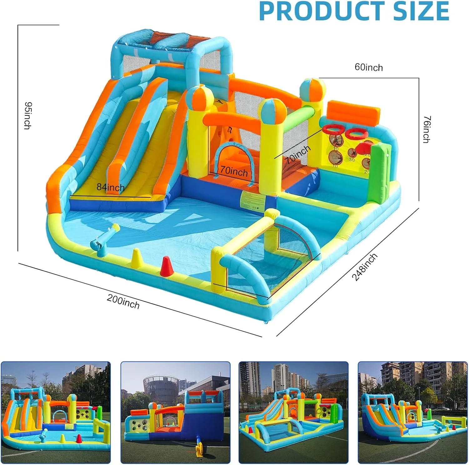 Inflatable Water Slide Park with Splash Pool for Kids,Climbing Wall,Bounce House with Ball Shooting,Kids Bouncy Castle with Air Blower for Outdoor Backyard